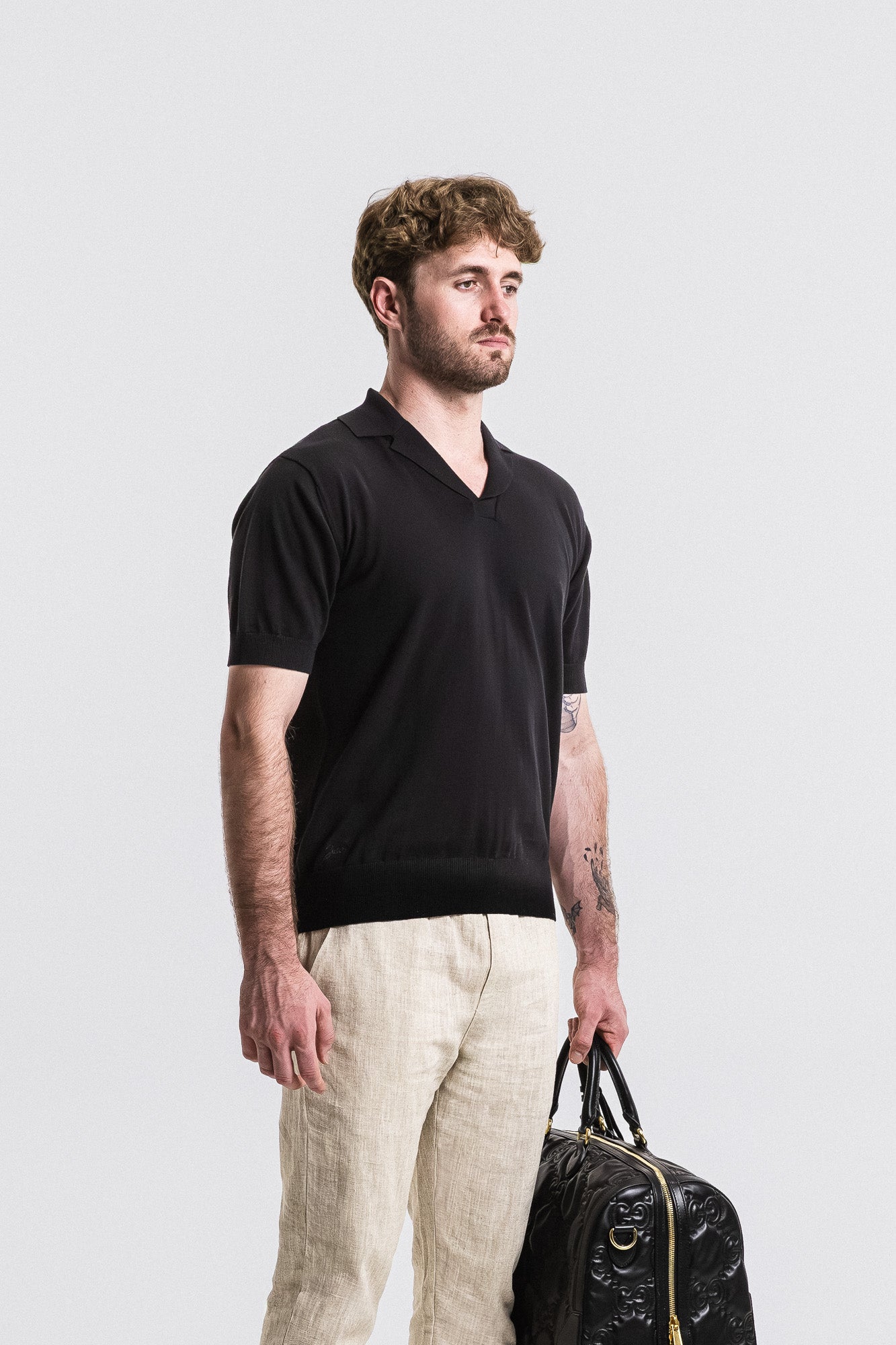 Cotton Knit Open Neck Polo