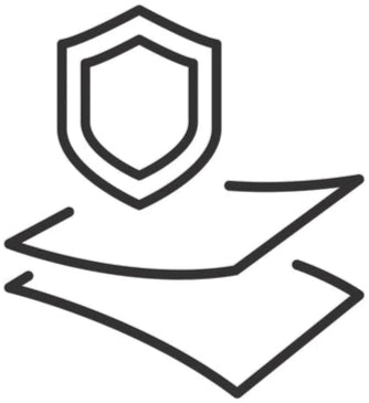 Line art icon of a shield on a white background