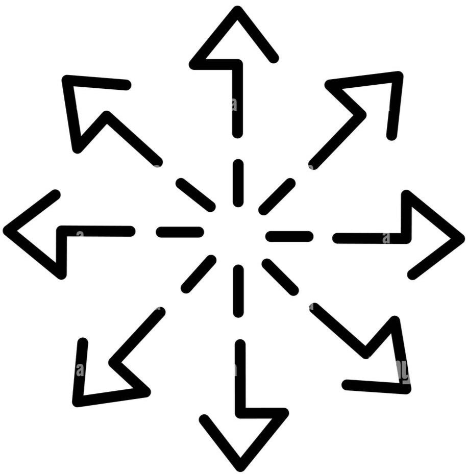 Black arrow icon in a circular pattern on a white background