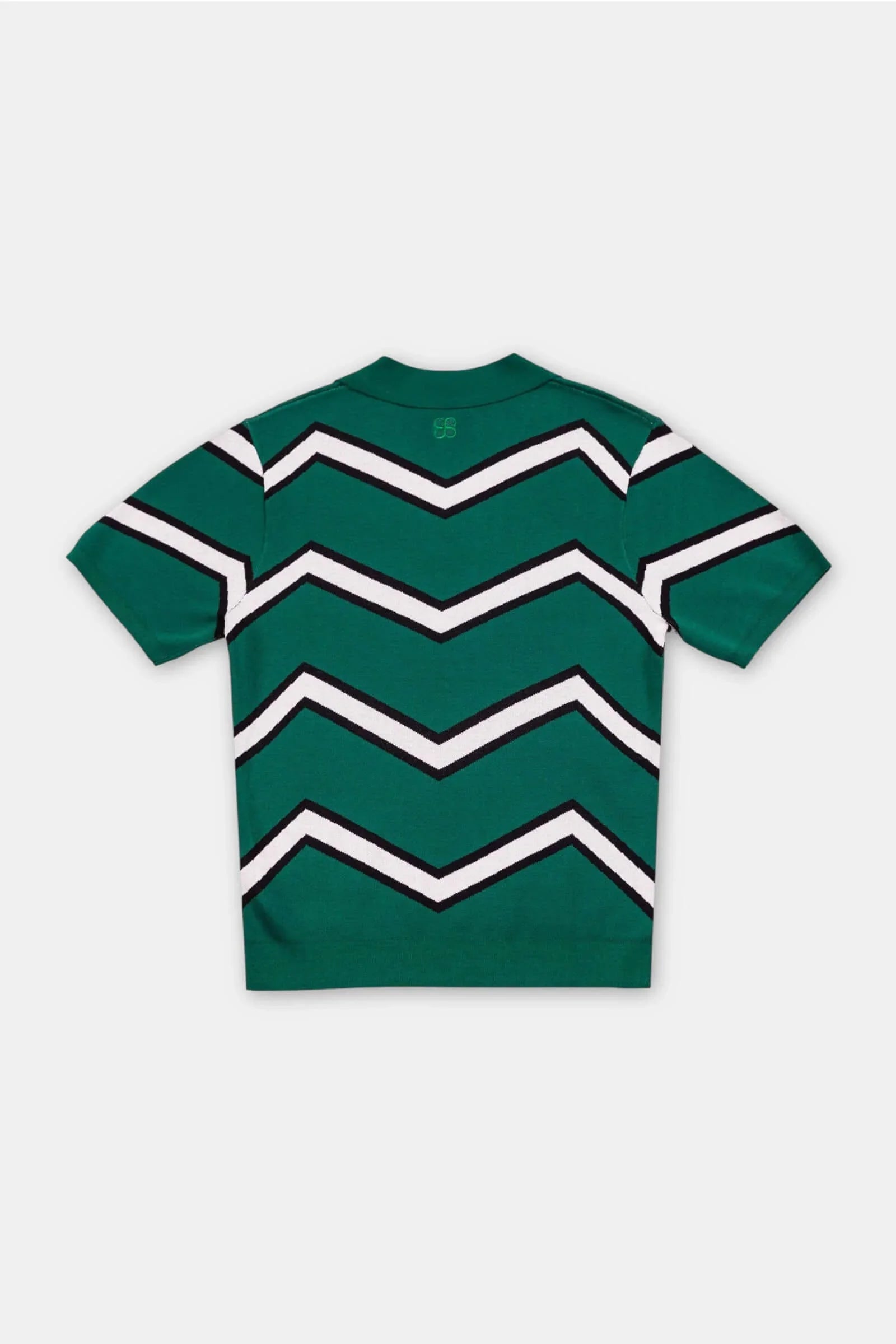 Back flay lay view of Chevron Polo in Forest Green with ribbed collar and clean hem